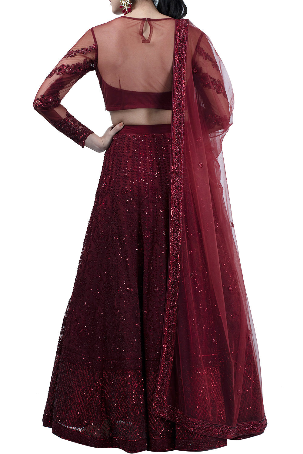 Maroon embroidered lehenga set - kylee