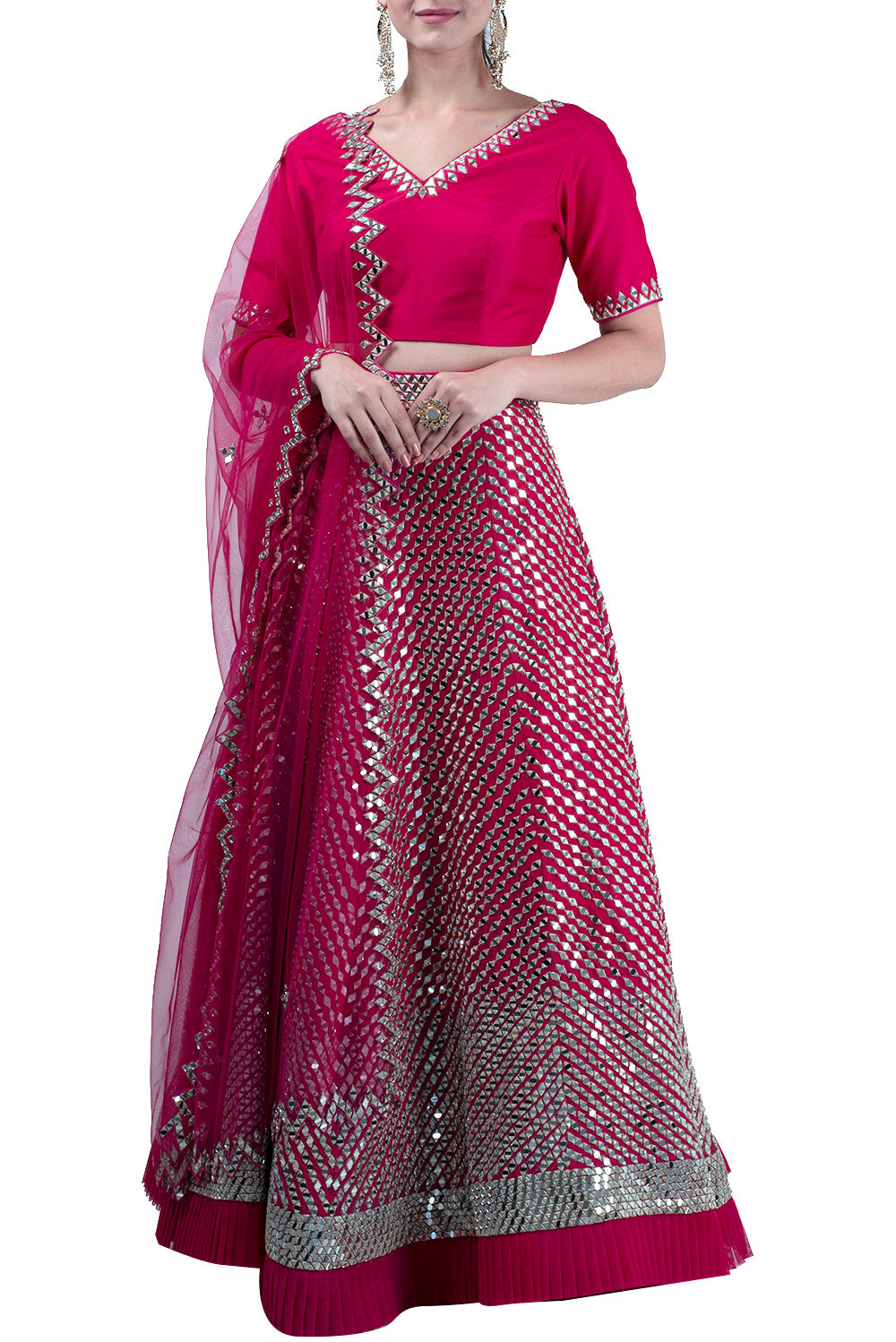 Fuchsia mirror work lehenga set - kylee