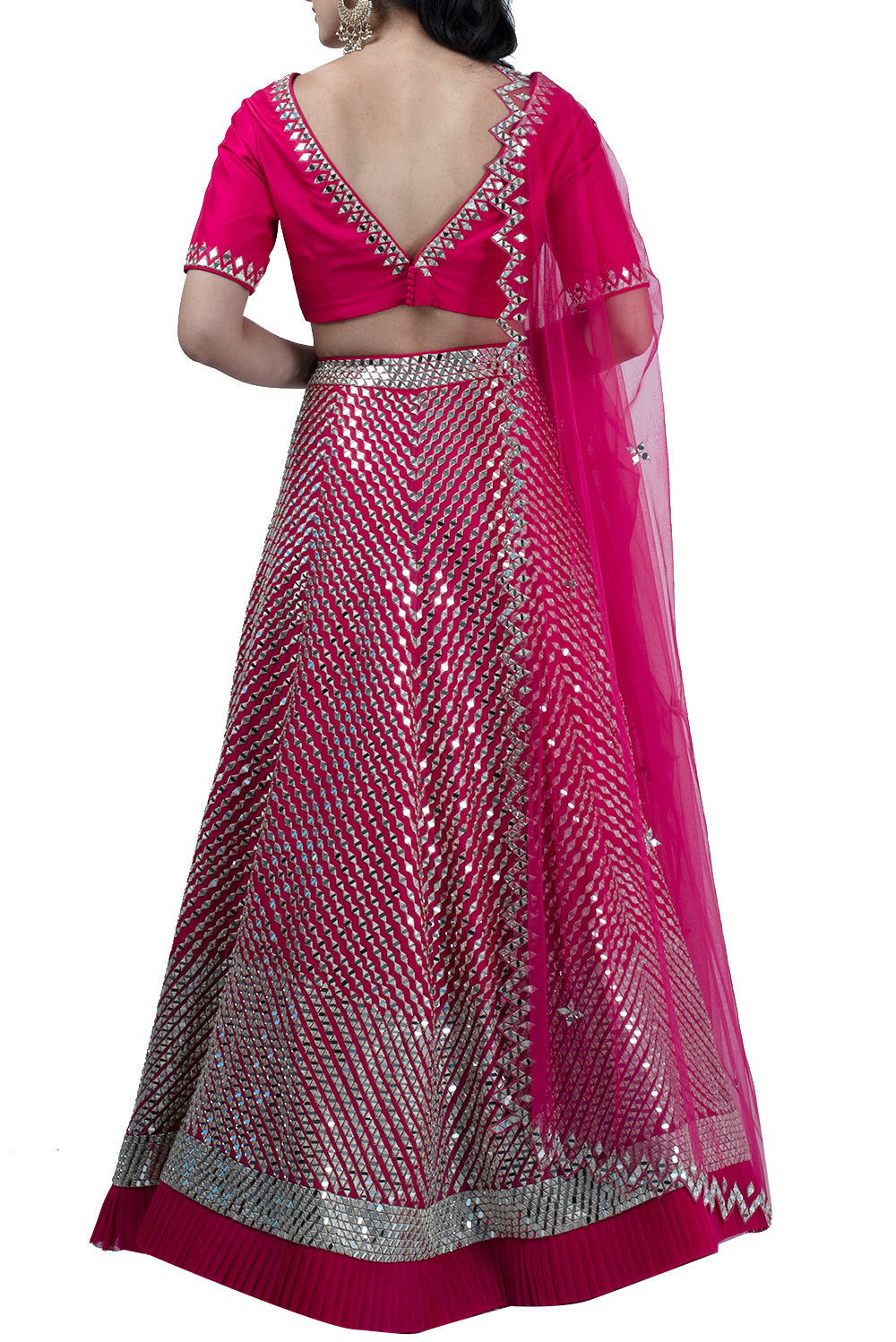 Fuchsia mirror work lehenga set - kylee