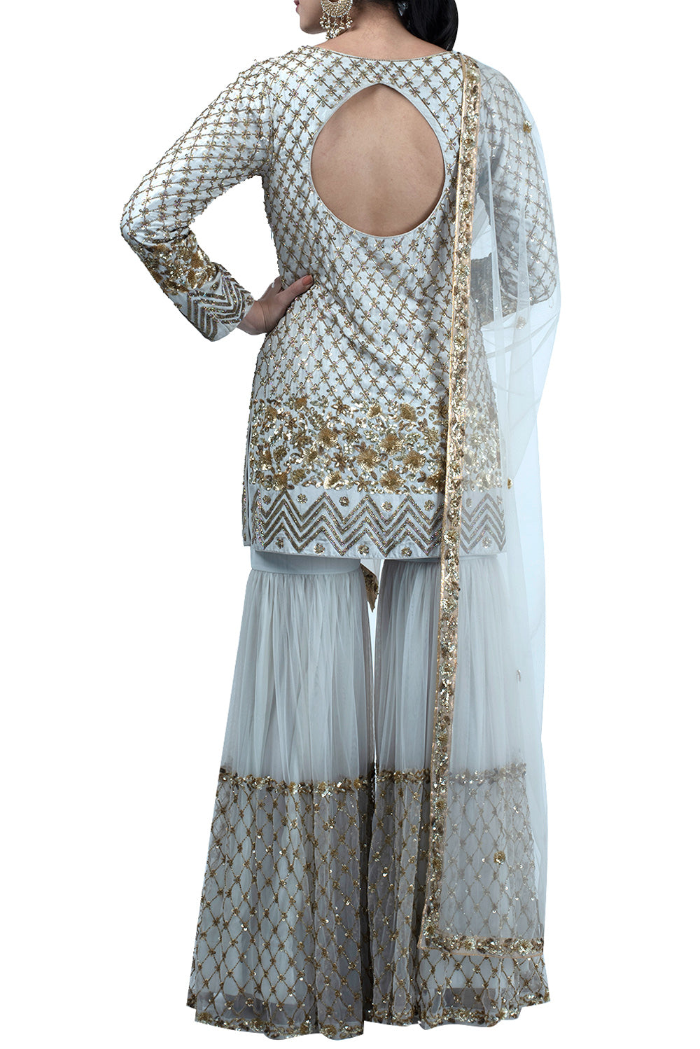 Powder grey embroidered suit and sharara set - kylee