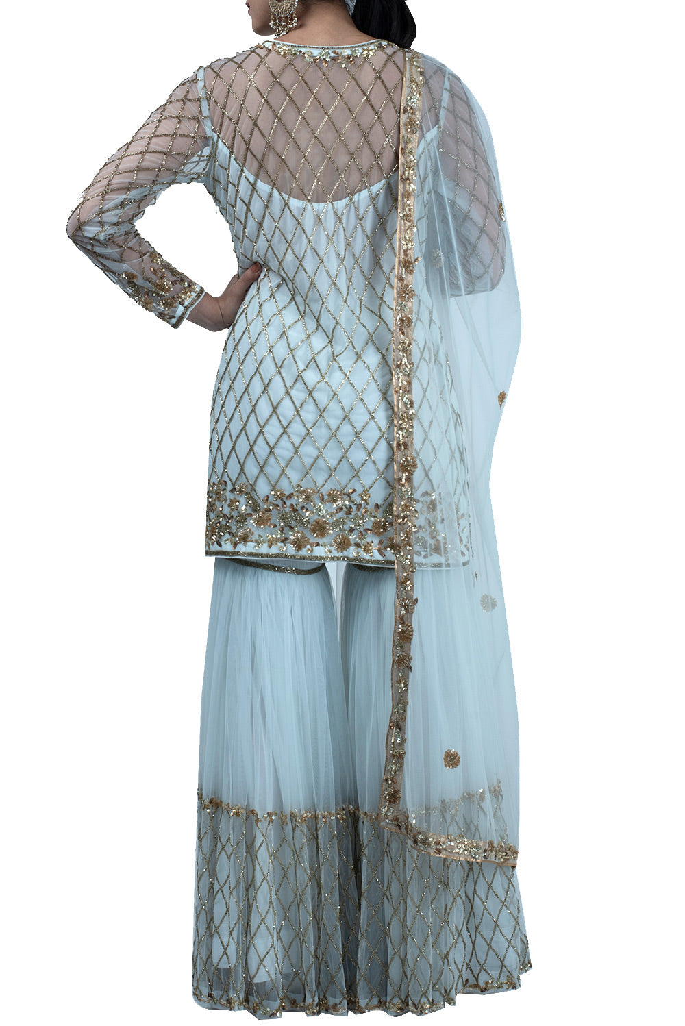 Powder blue embroidered gharara suit - kylee