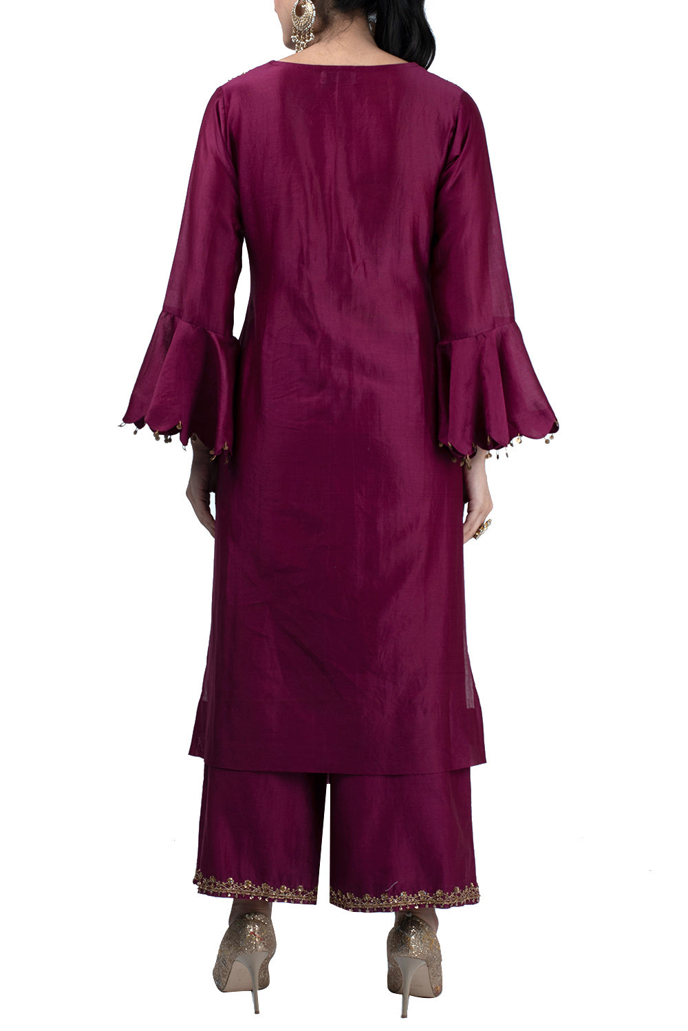 Wine embroidered kurta with pants - kylee