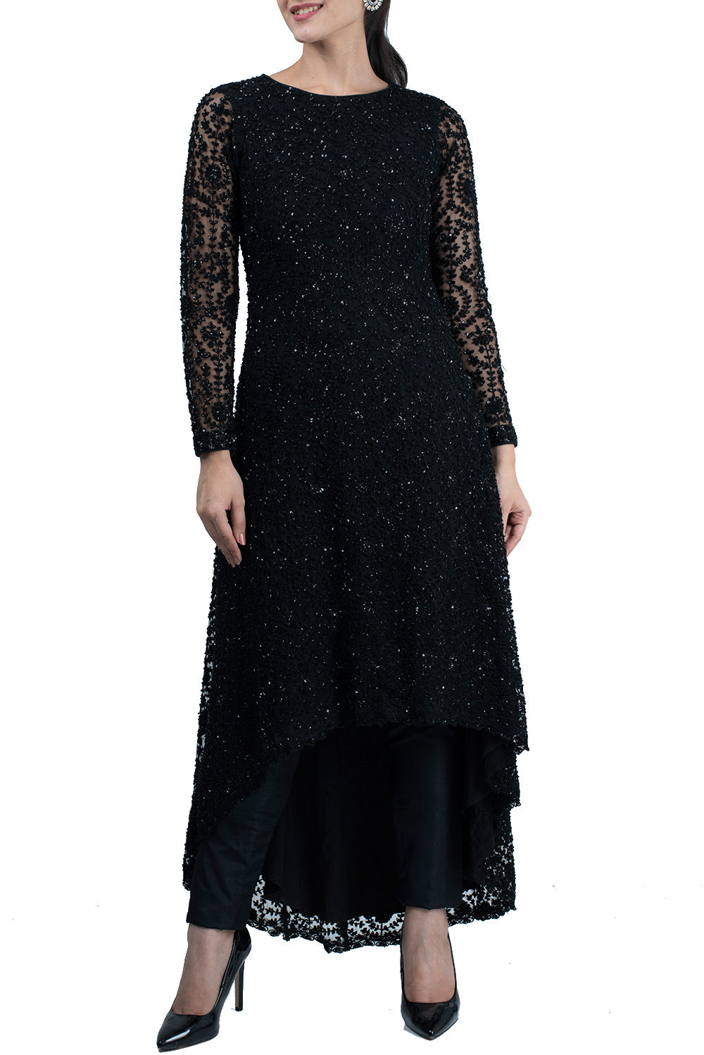 Black Embroidered Kurta Set - kylee