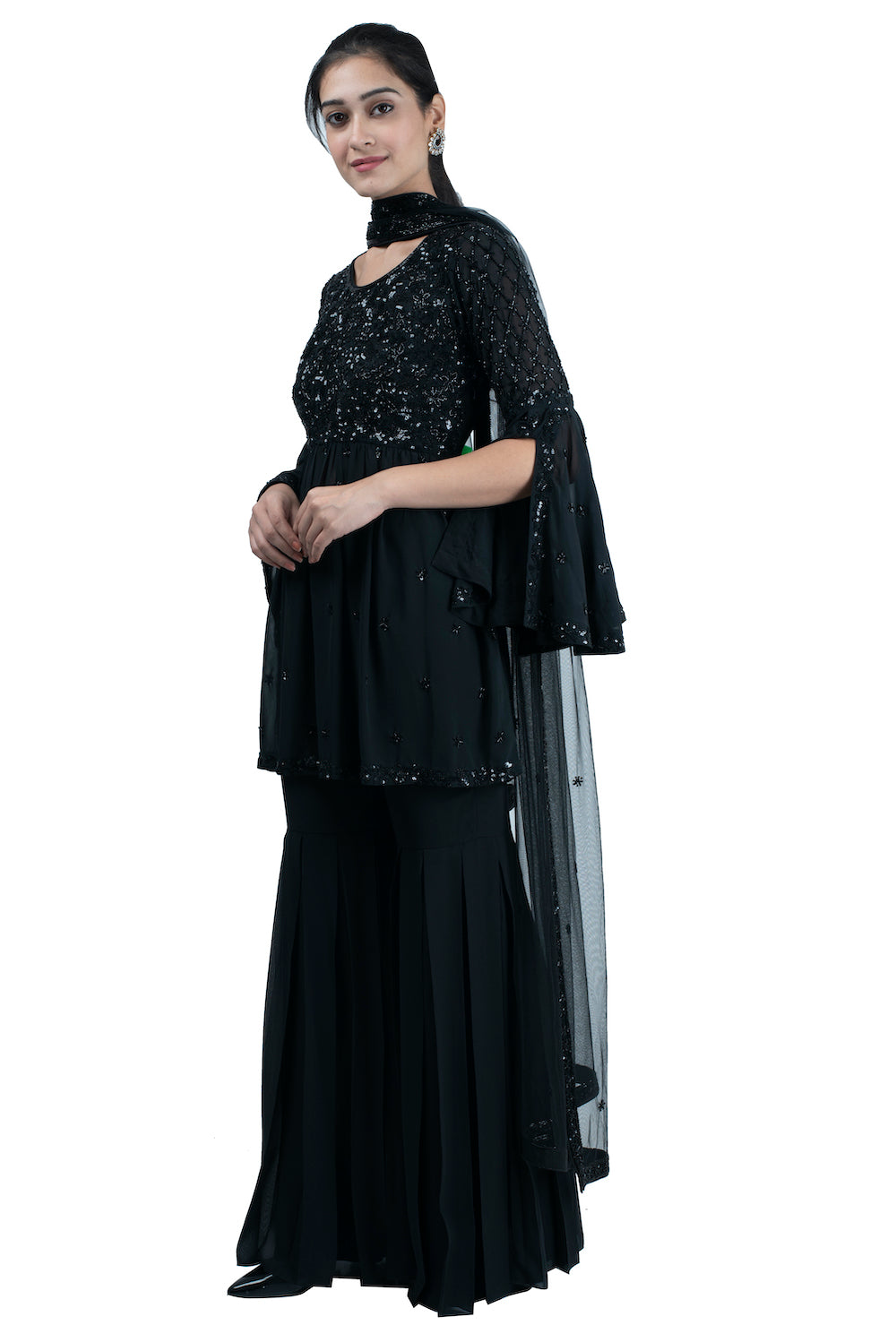 Black embroidered sharara suit - kylee