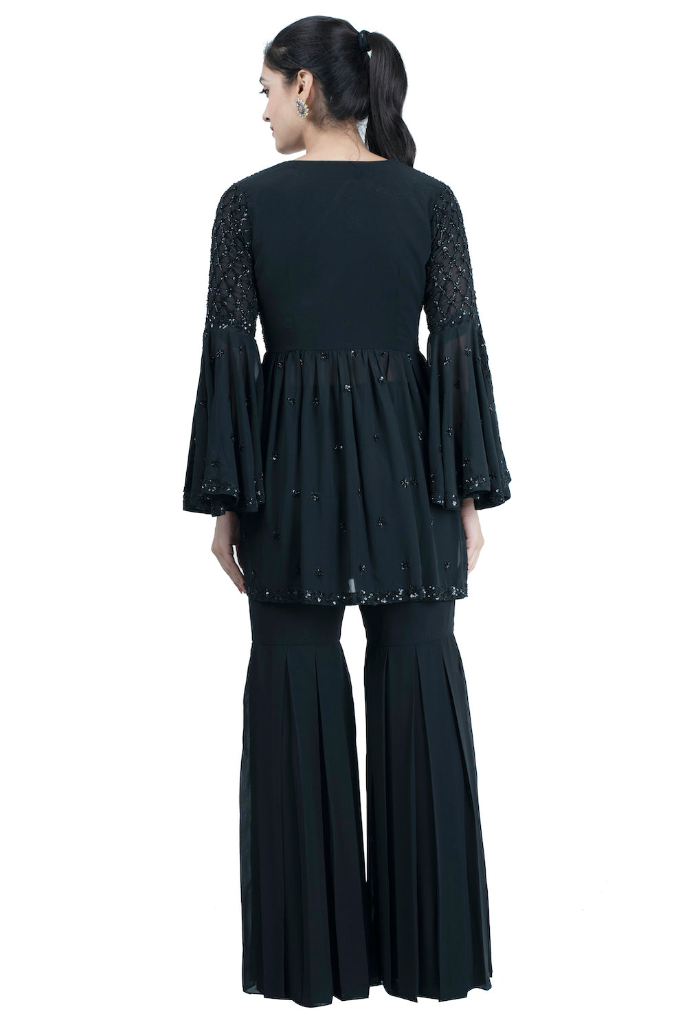 Black embroidered sharara suit - kylee