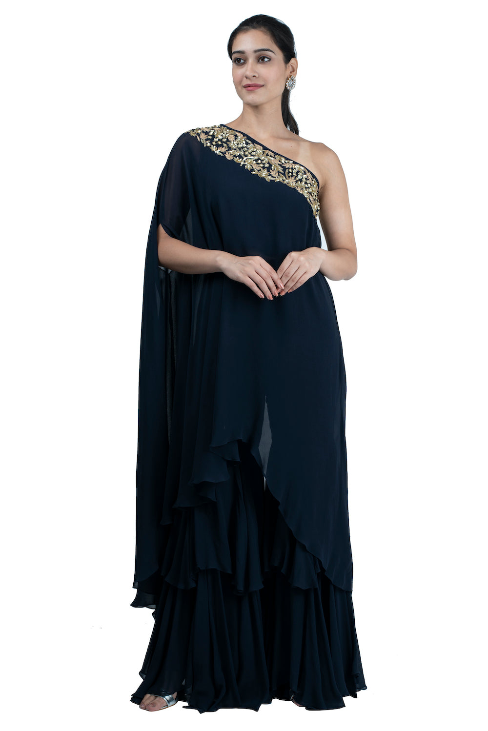Navy Blue Draped Tunic with Garara - kylee