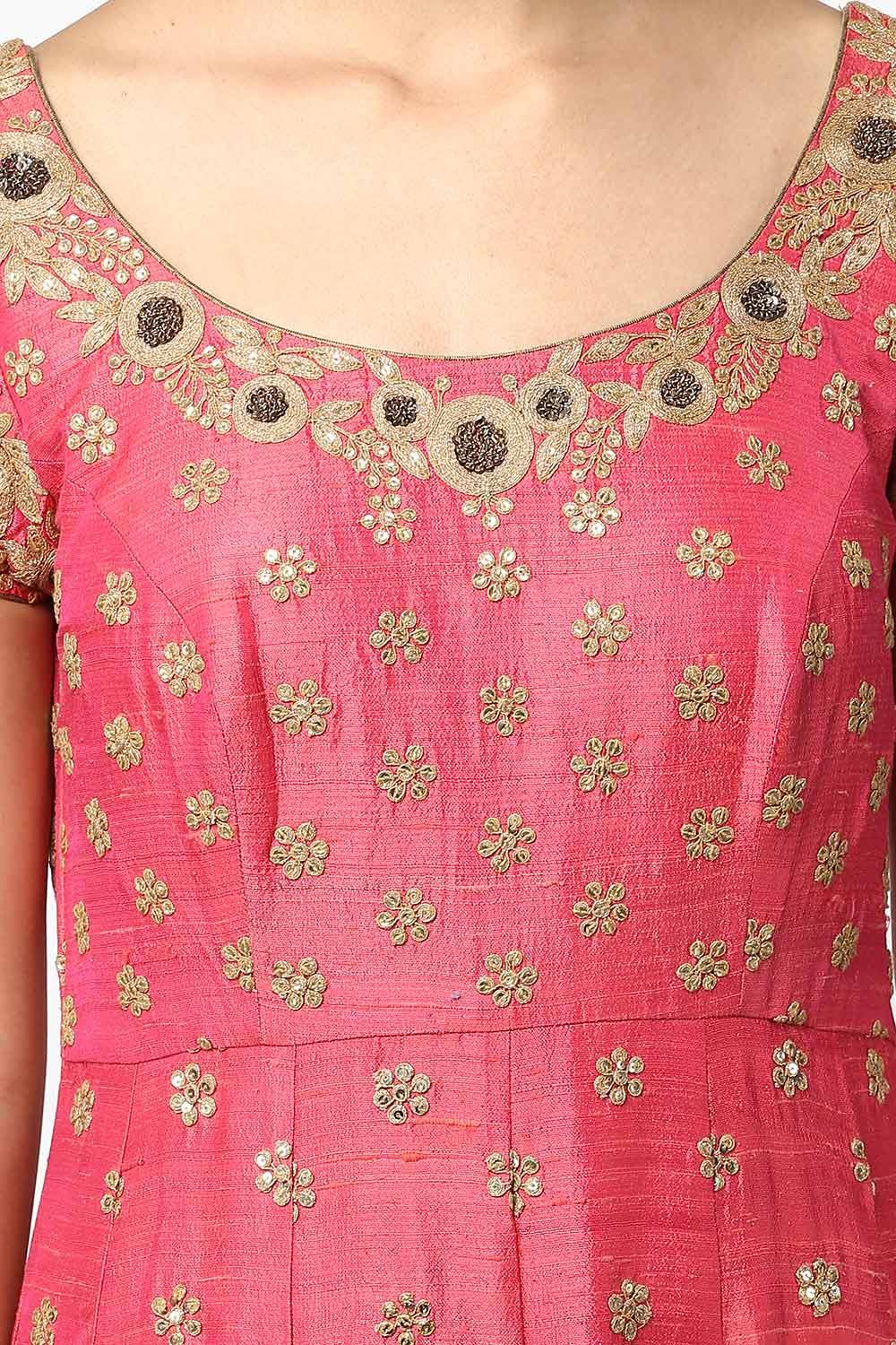 Pink Aari Work Anarkali Set - kylee