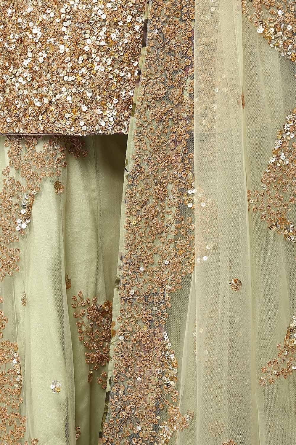 Green Thread Embroidered Sharara Set - kylee