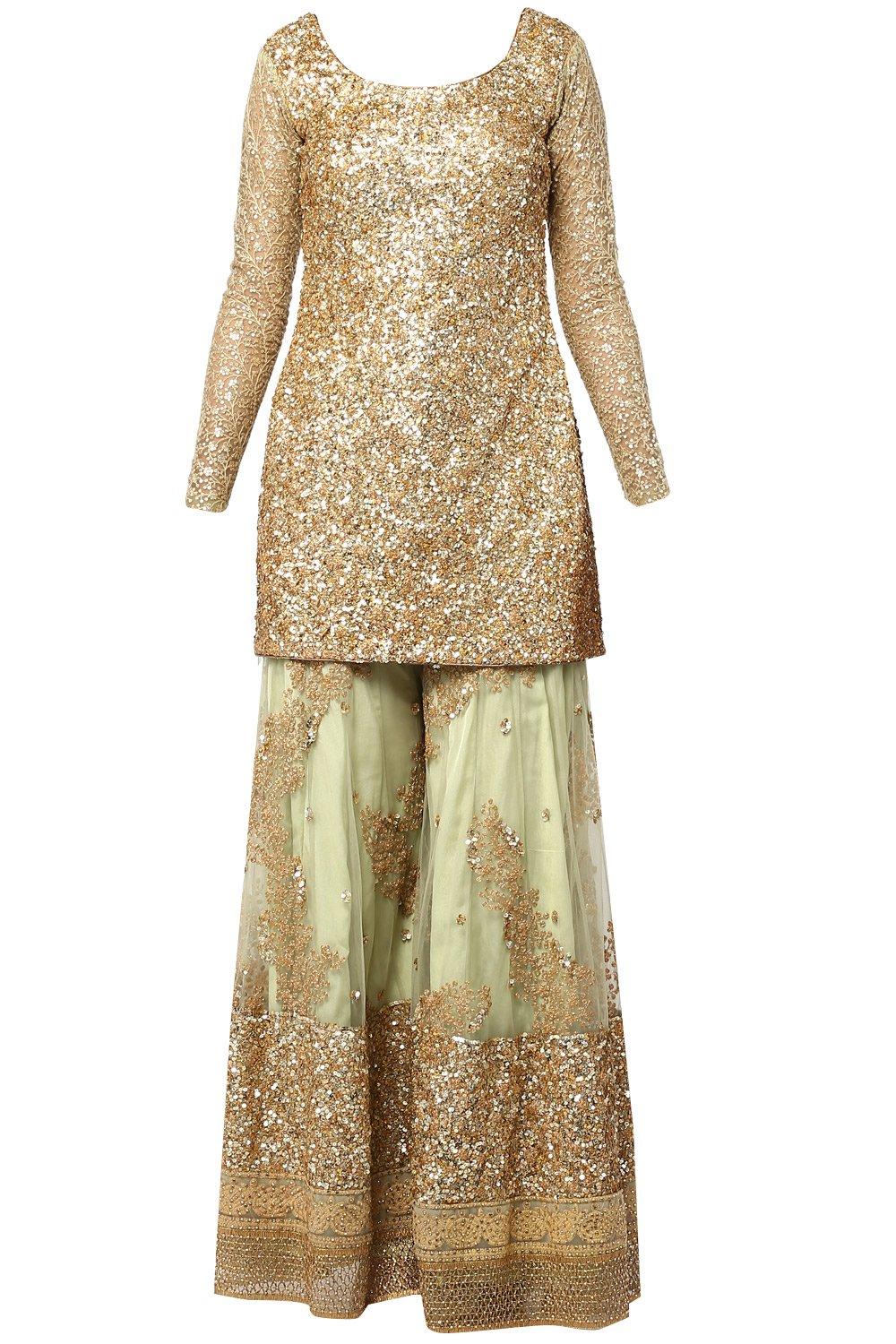 Green Thread Embroidered Sharara Set - kylee