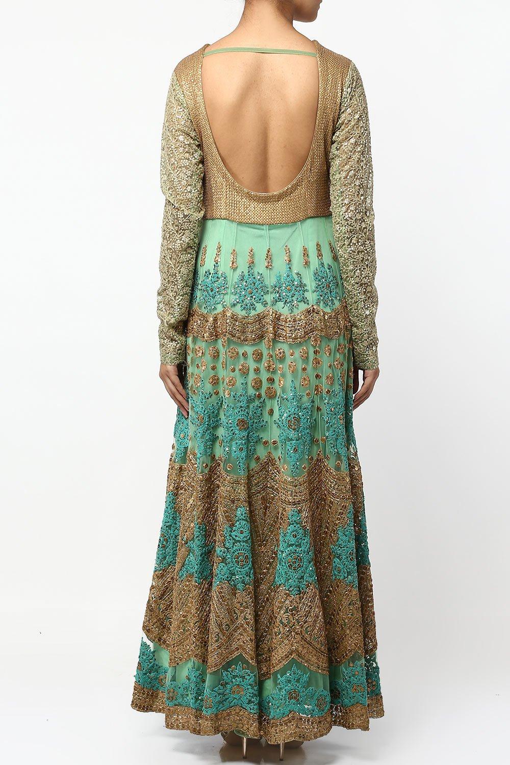 Green Floral Embroidered Anarkali Set - kylee