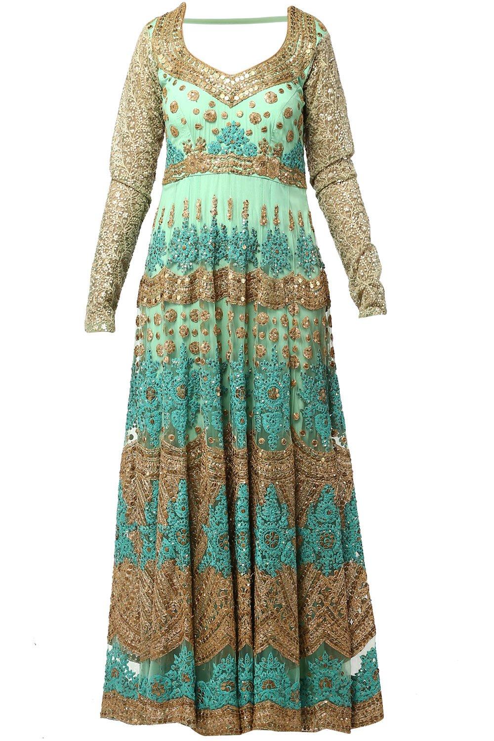Green Floral Embroidered Anarkali Set - kylee
