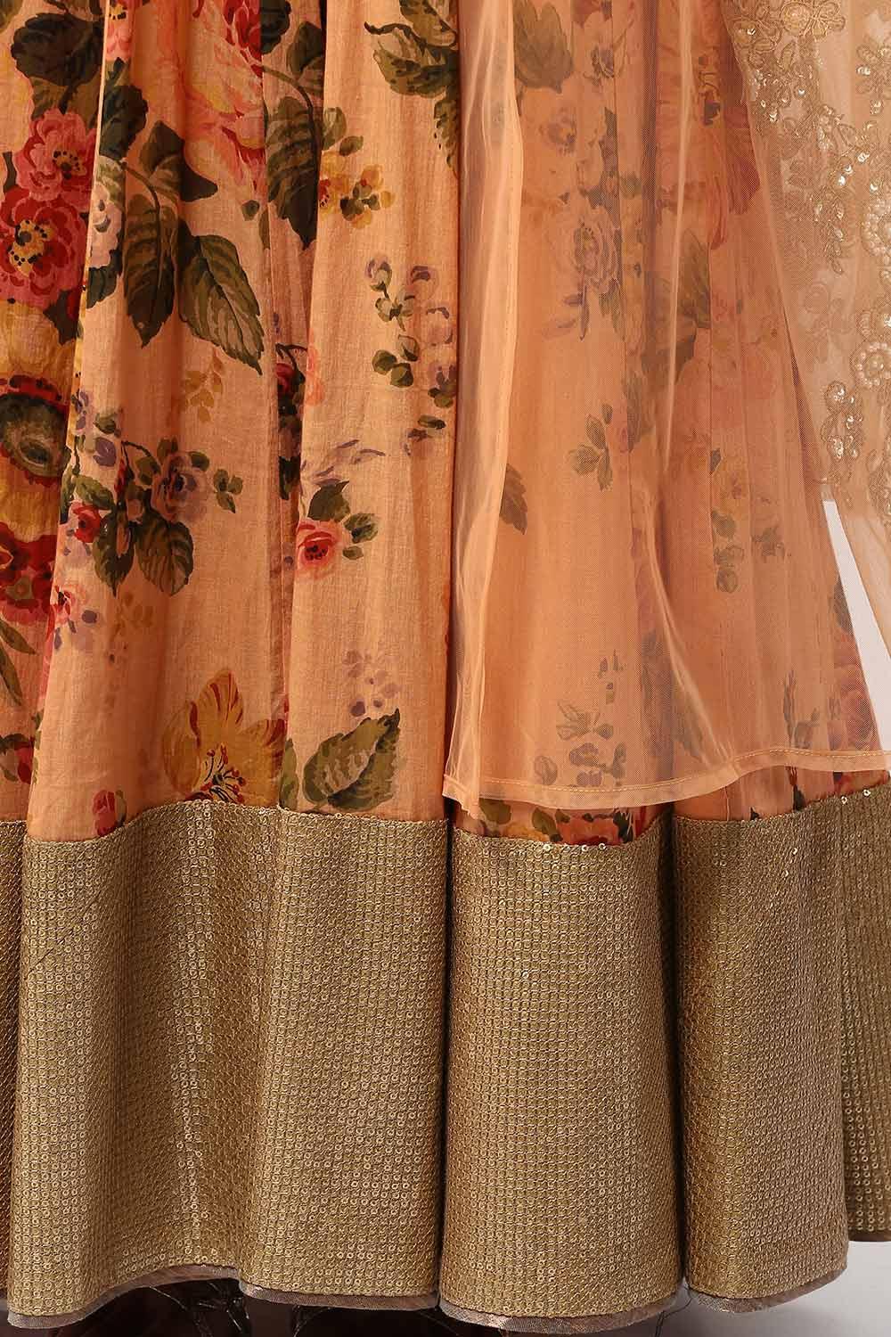 Light Coral Floral Print Anarkali Set - kylee