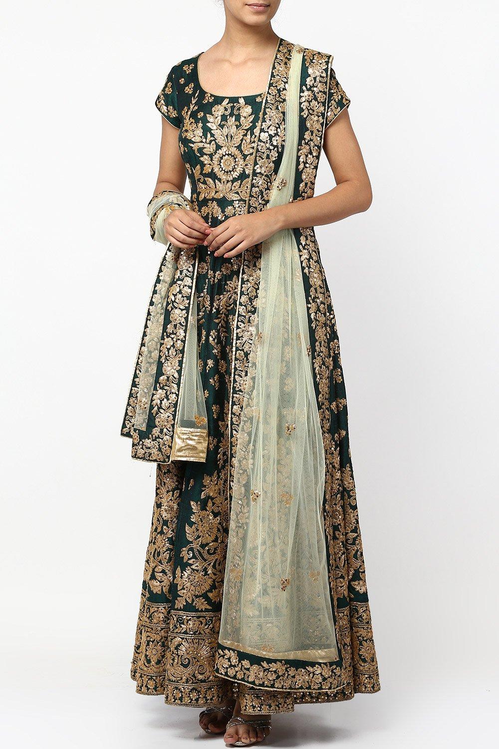 Green Dabka Embroidered Anarkali Set - kylee