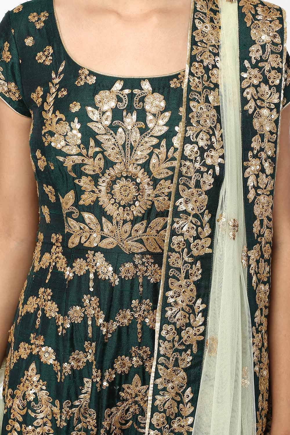 Green Dabka Embroidered Anarkali Set - kylee