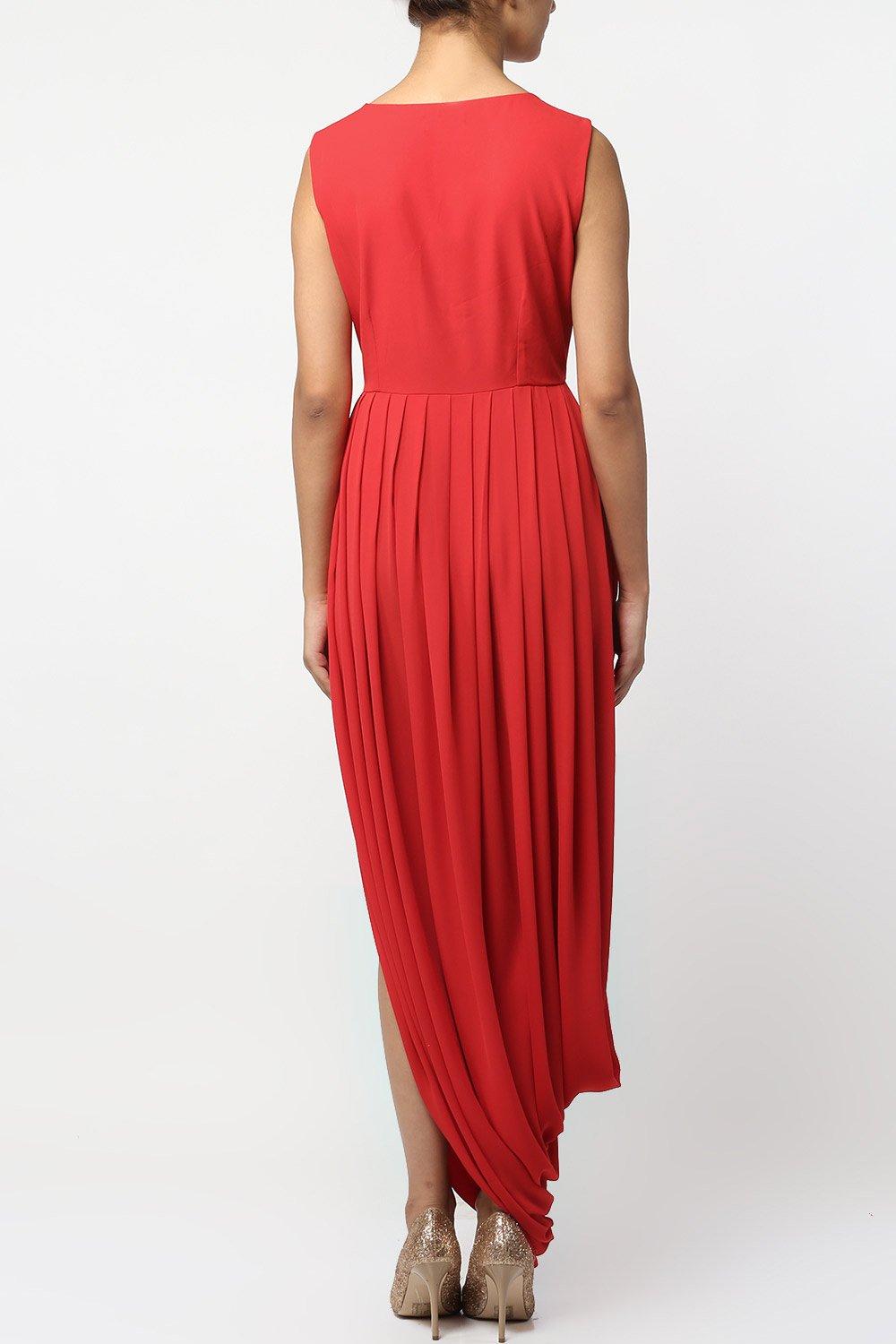 Red Floral Embroidered Cowl Tunic - kylee