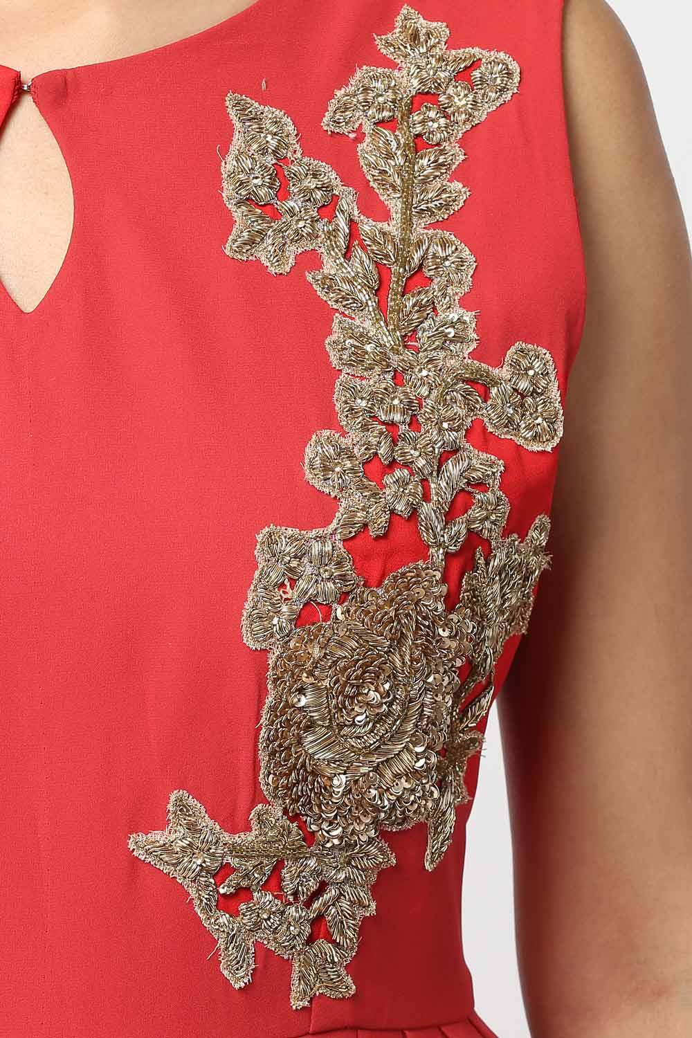 Red Floral Embroidered Cowl Tunic - kylee