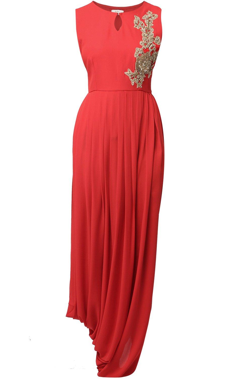 Red Floral Embroidered Cowl Tunic - kylee