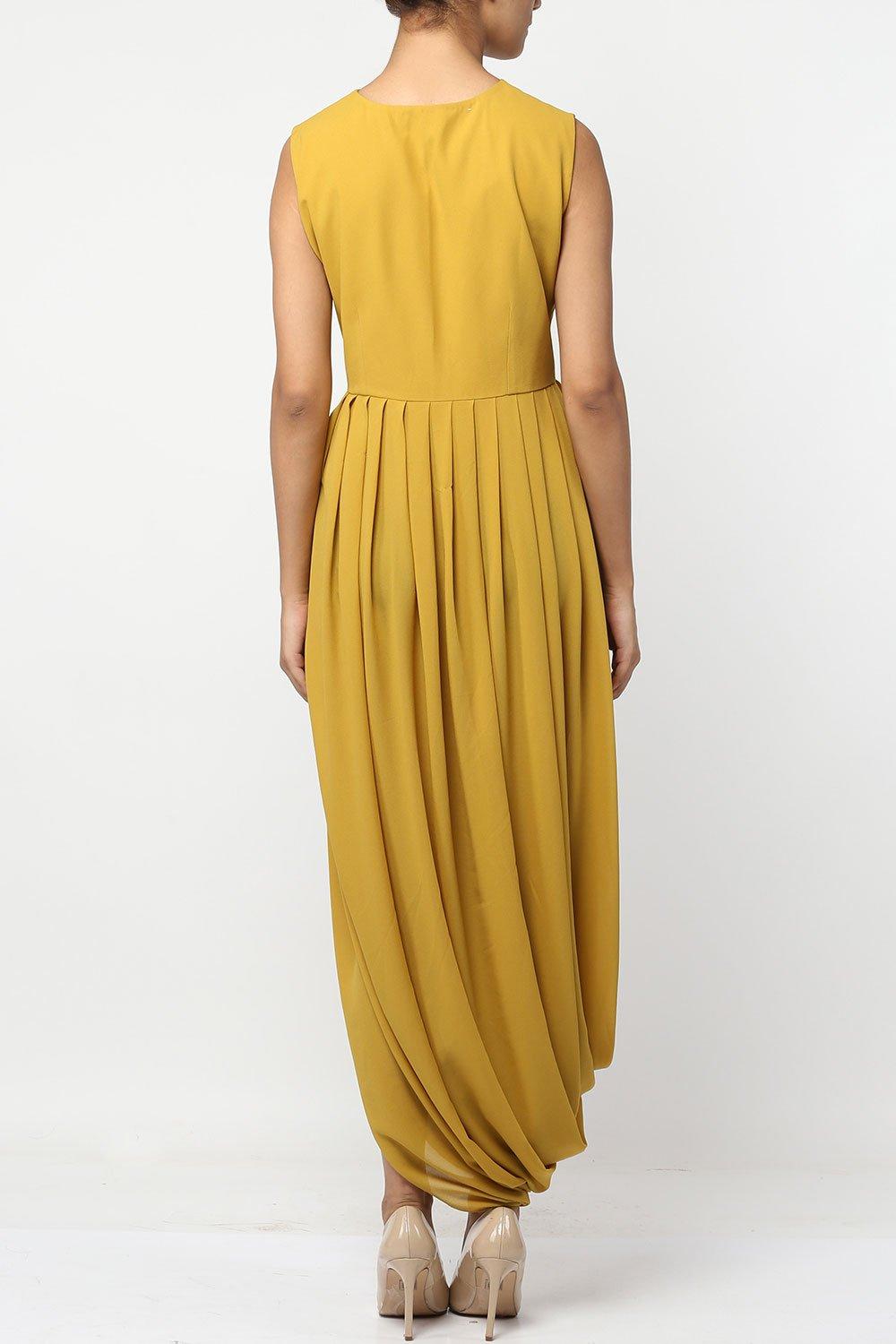 Mustard Floral Embroidered Cowl Tunic - kylee
