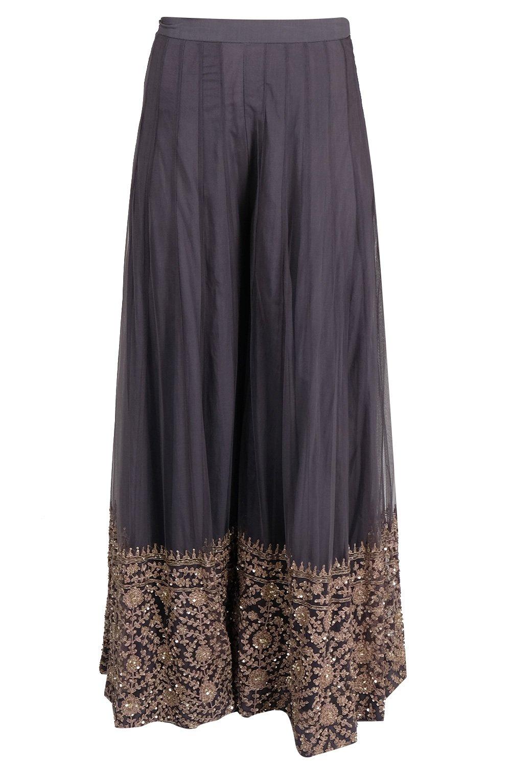 Deep Grey Emroidered Sharara Suit - kylee