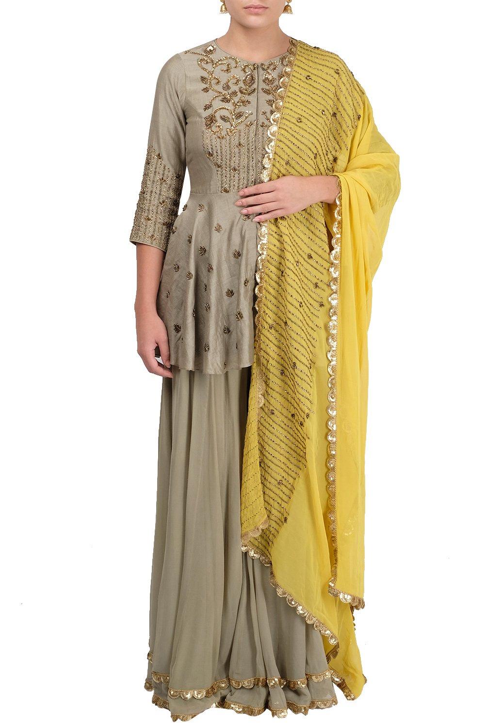 Pale Green Embroidered Sharara Suit - kylee