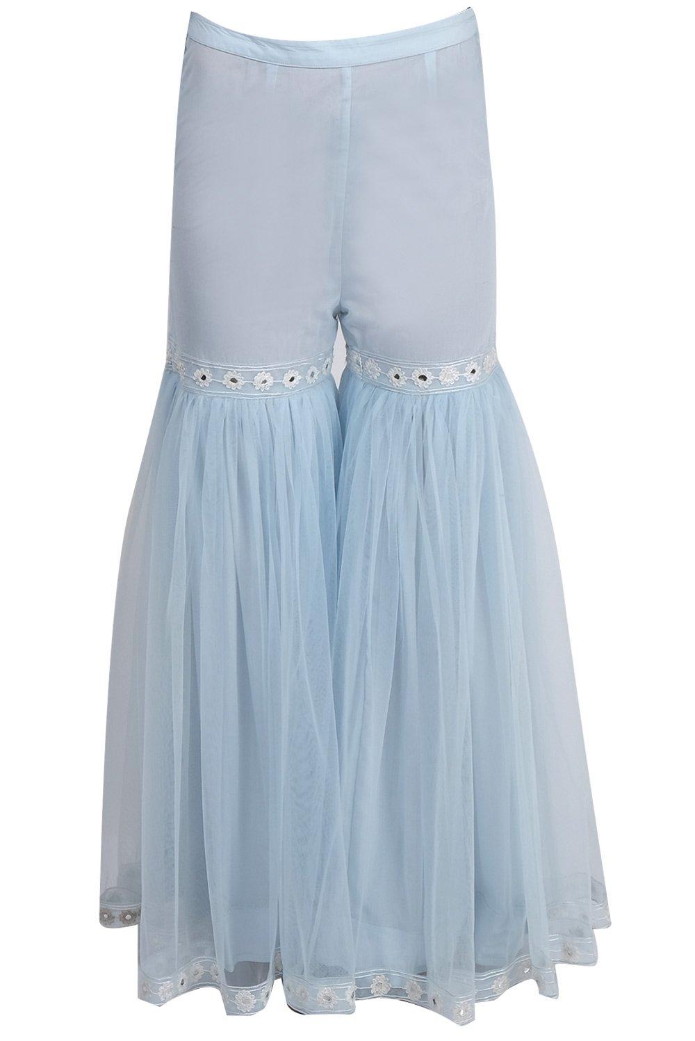 Powder Blue Embroidered Gharara Suit - kylee