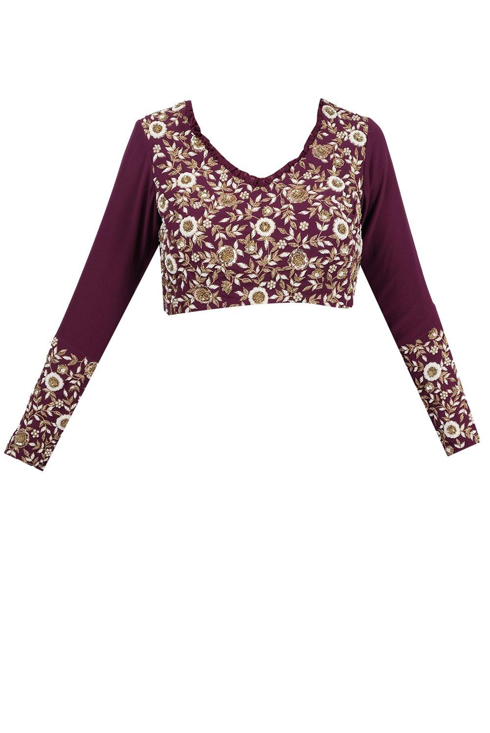Maroon Embroidered Ruffle Saree - kylee