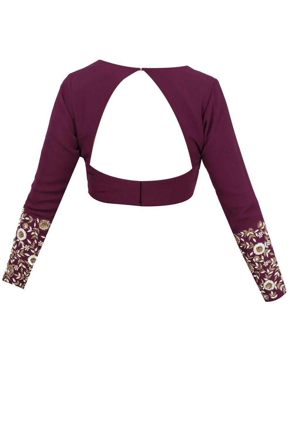 Maroon Embroidered Ruffle Saree - kylee
