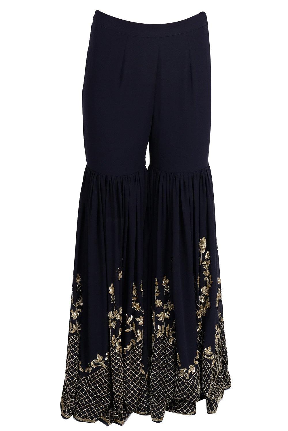 Navy Blue And Orange Gharara Suit - kylee