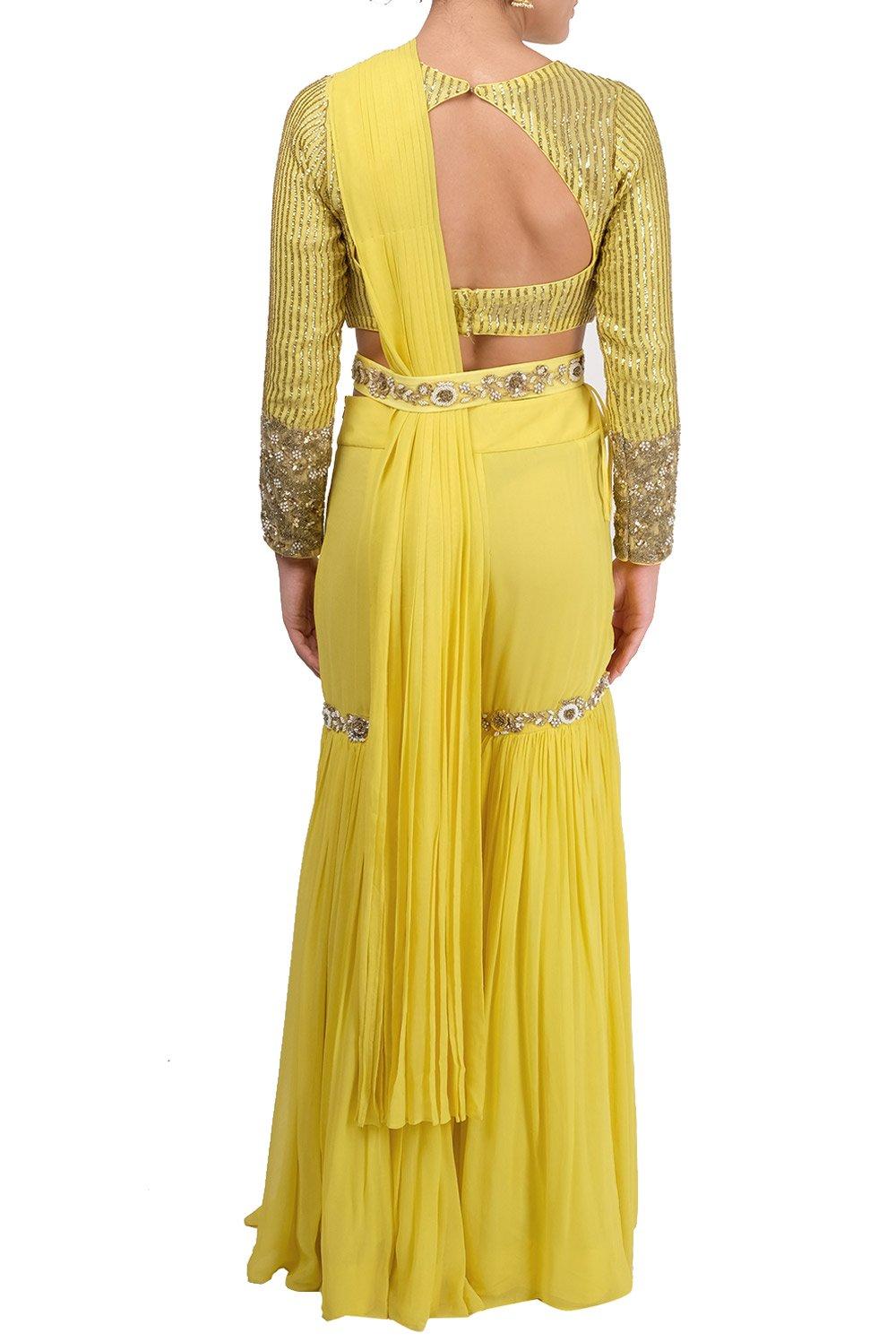 Yellow Embellished Garara Saree - kylee