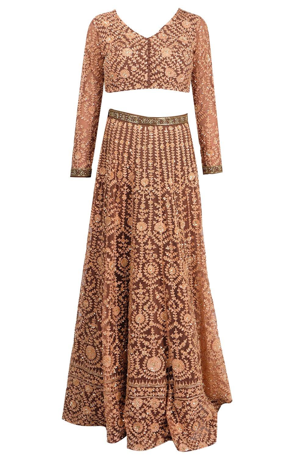 Light Brown Emboidered Lehenga Set - kylee
