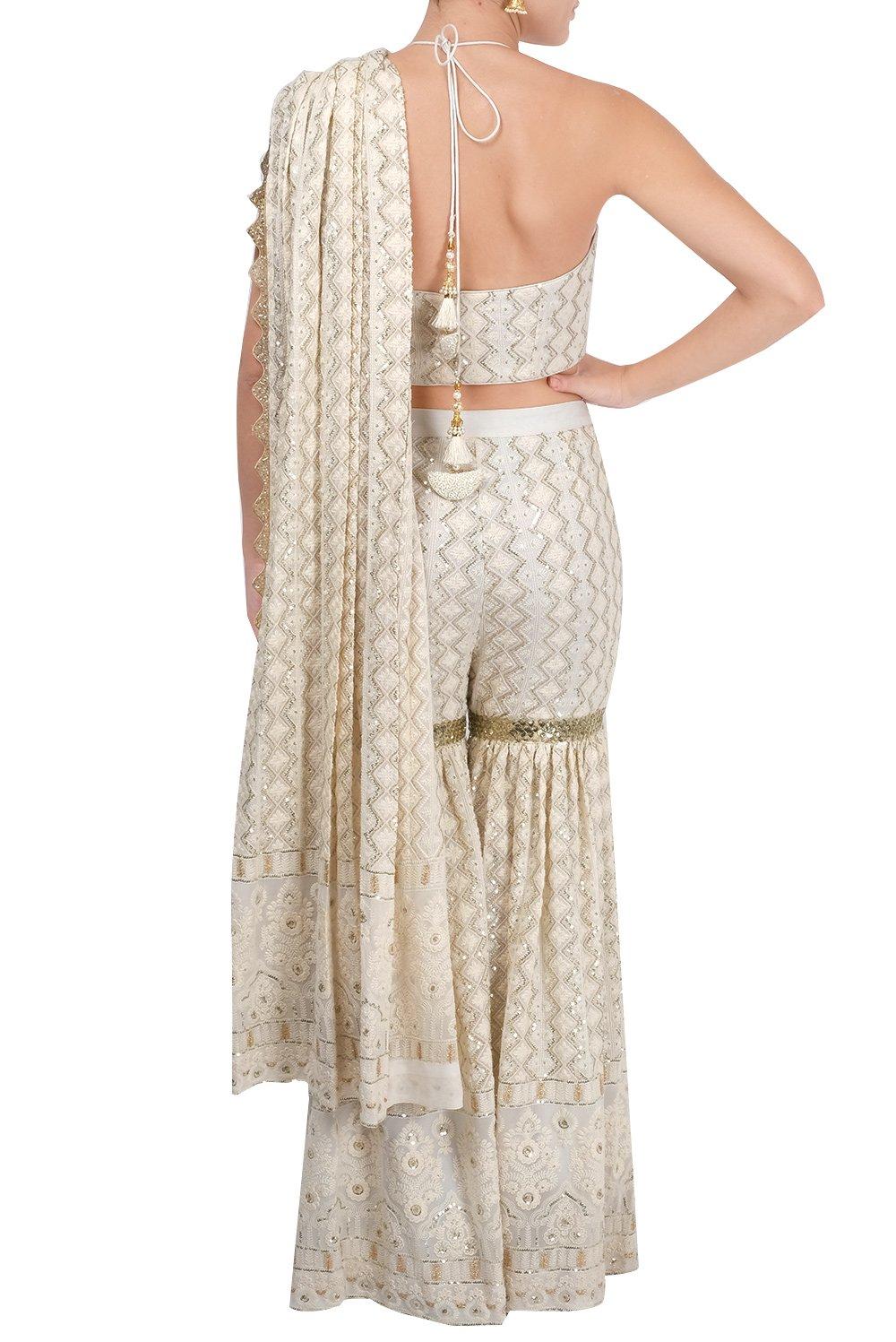 Ivory Embroidered Garara Saree - kylee