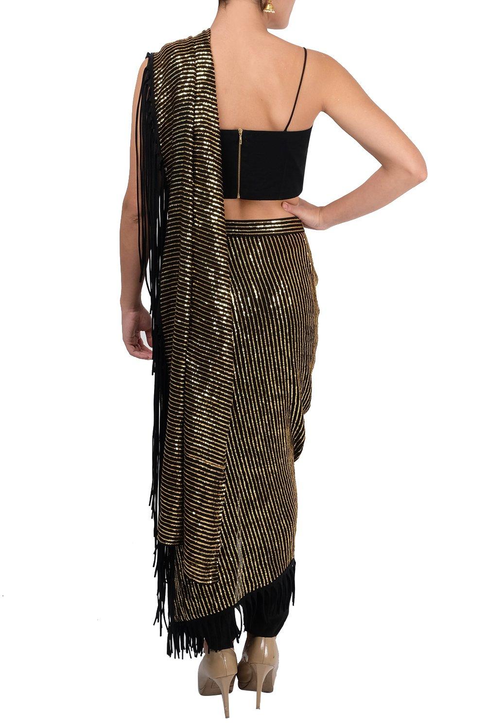 Black Pants Embellished Drape Saree - kylee