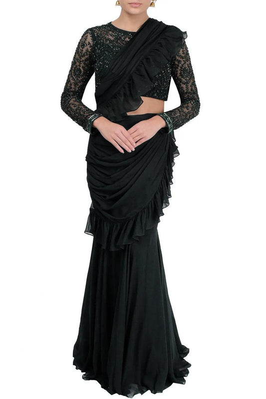 Black Drape Saree - kylee
