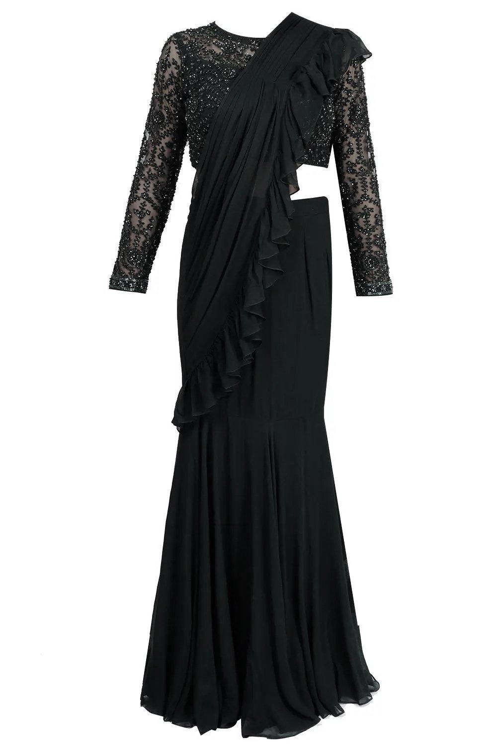 Black Drape Saree - kylee