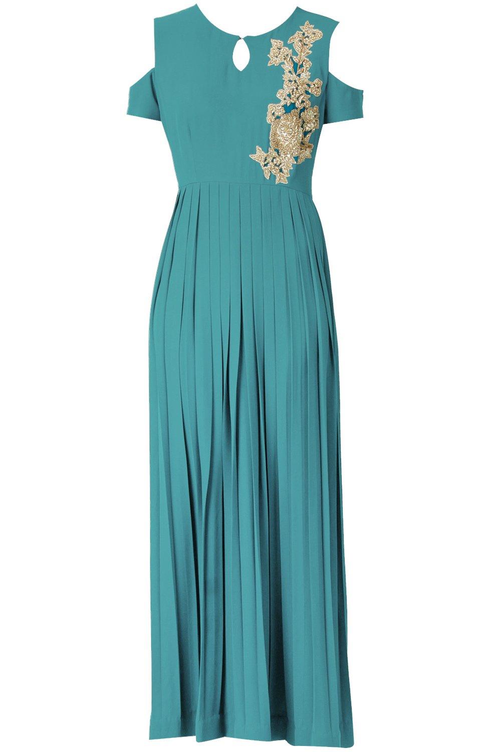 Teal Blue Pleated Gown - kylee