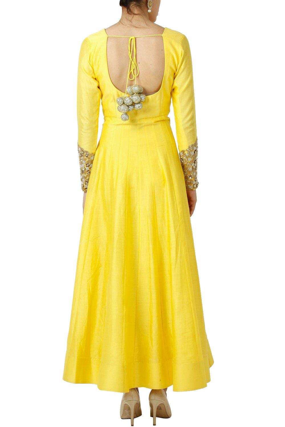 Yellow Embellished Anarkali With Dupatta - kylee