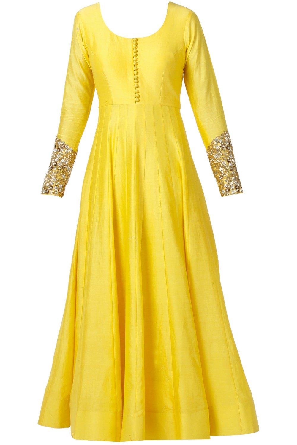 Yellow Embellished Anarkali With Dupatta - kylee