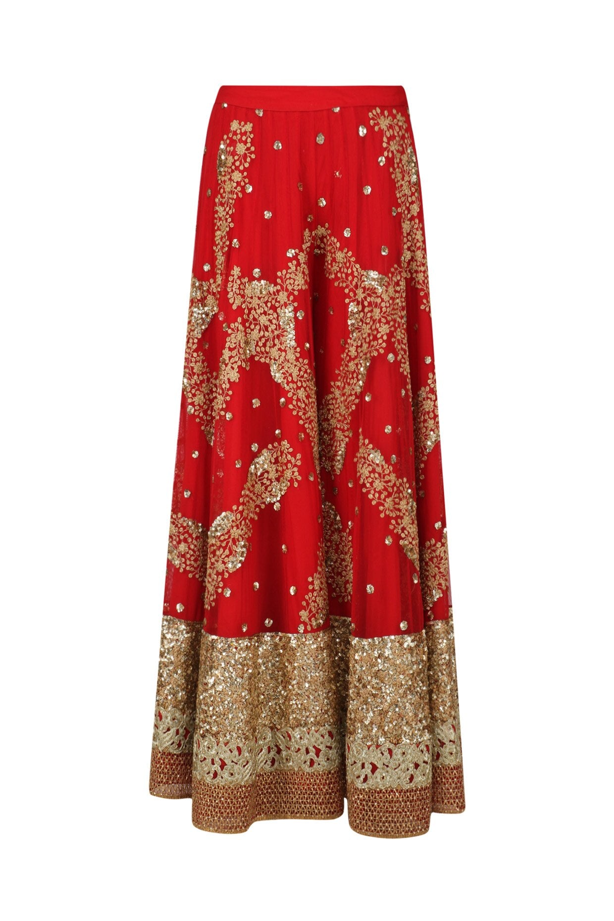 Salmon Pink Sequinned Kurta with Red Sharara Pants - kylee
