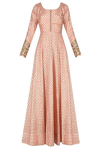 Peach Floral Embroidered Dupatta Anarkali Set - kylee