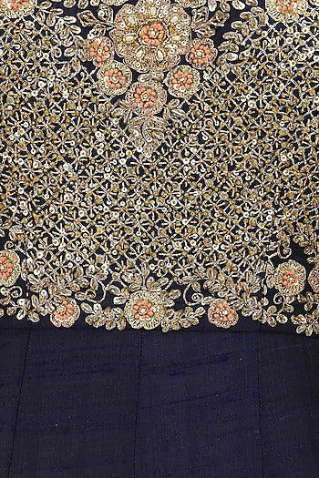 Navy and Peach Embroidered Anarkali Set - kylee