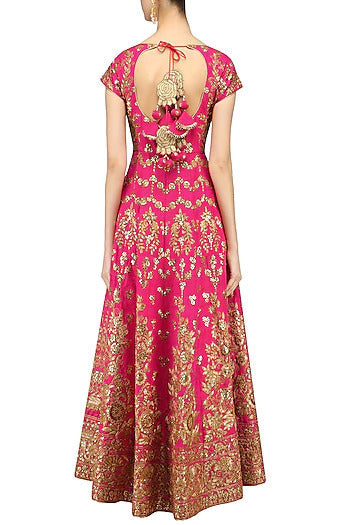 Magenta and Beige Embroidered Anarkali Set - kylee