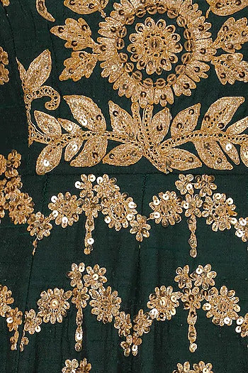 Bottle Green Embroidered Anarkali Set - kylee