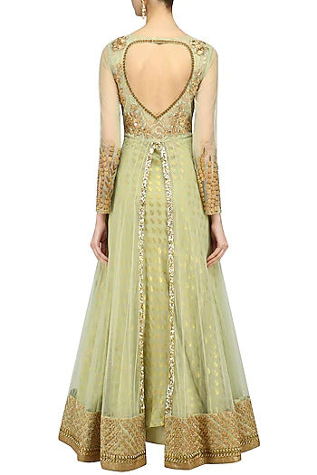 Mint Green Floral Embroidered Anarkali Set - kylee