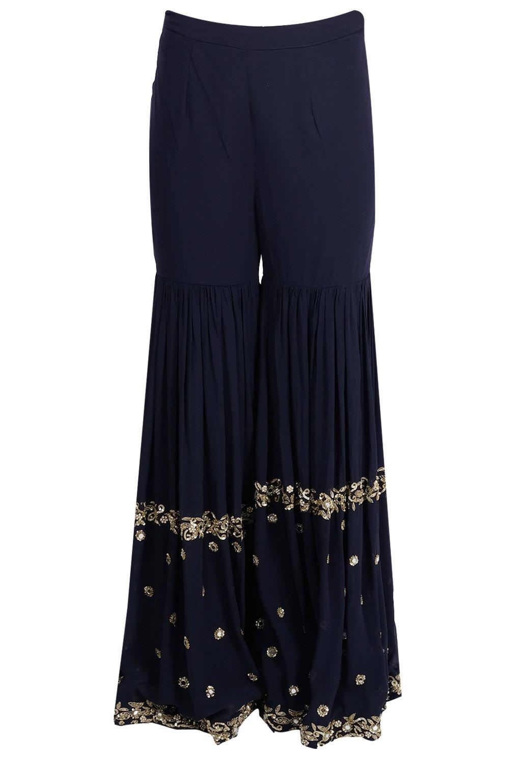 Navy blue embroidered sharara set - kylee