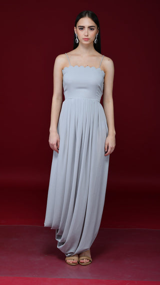 Rose Quartz Pink Light Grey Drape Skirt, Crop-Top Cape Set