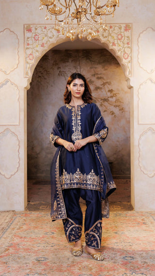 Navy Noor Chanderi Silk Suit