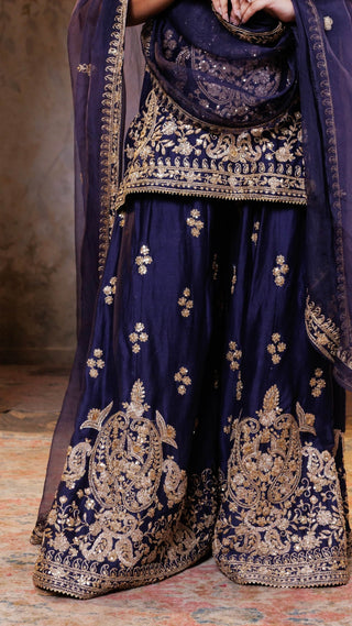 Navy Gul Embroidered Sharara Set
