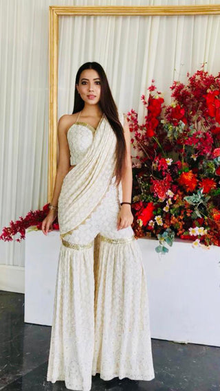 Ivory Embroidered Garara Saree