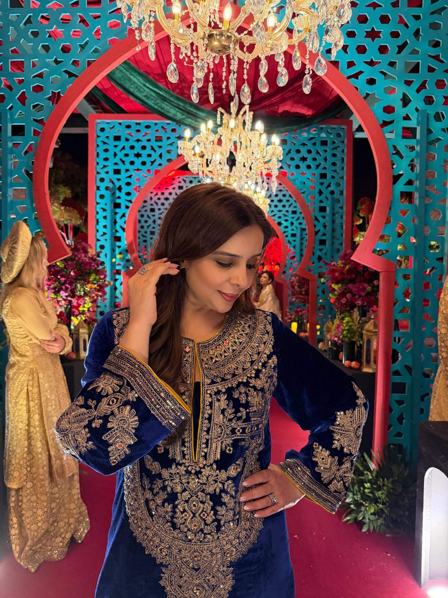 Royal Blue Velvet Aaina Kaftan