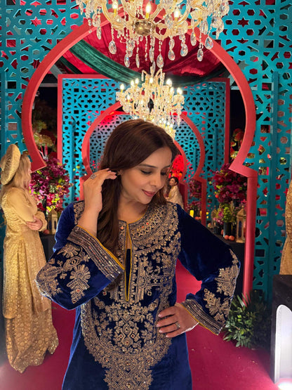 Royal Blue Velvet Aaina Kaftan